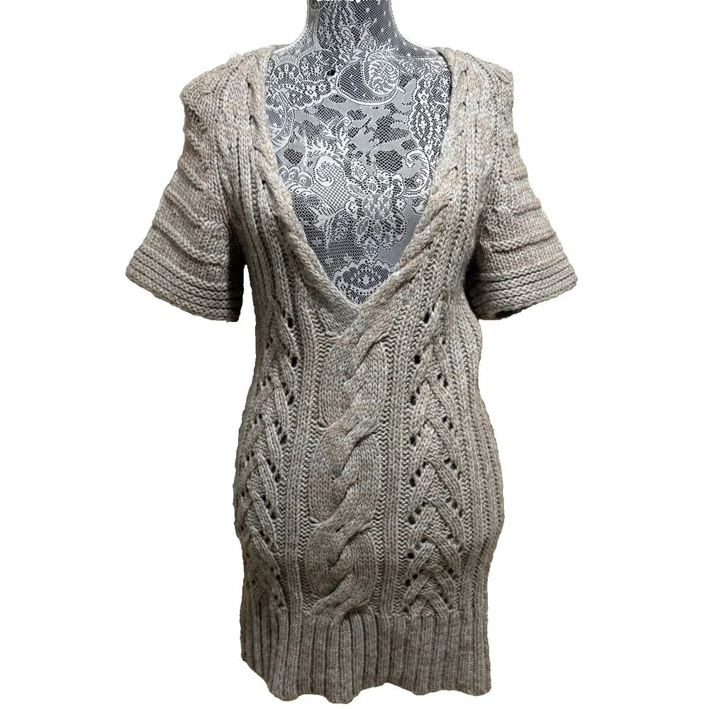 Banana Republic Alpaca Mix Cable Knit Sweater Dress Womens S V Neck Short Sleeve
